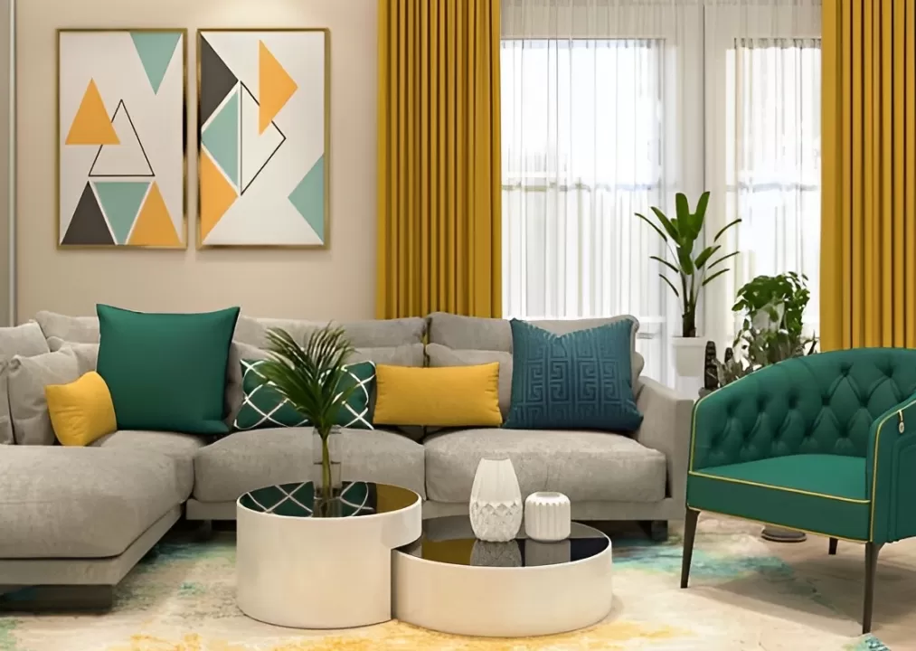 Ruang Tamu dengan Warna Aksen Menonjol